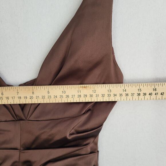 Vintage Y2K Cache Sexy V-Neck Ruched Mini Dress Size 6 Brown Party HOCO Formal - Picture 6 of 8